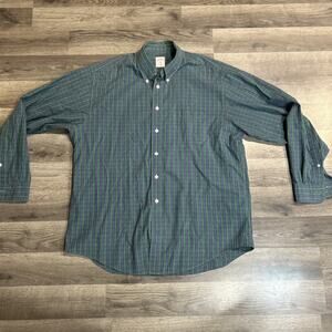 Brooks Brothers Shirt Mens L Large Green Purple Plaid Button Front Long Sleeve